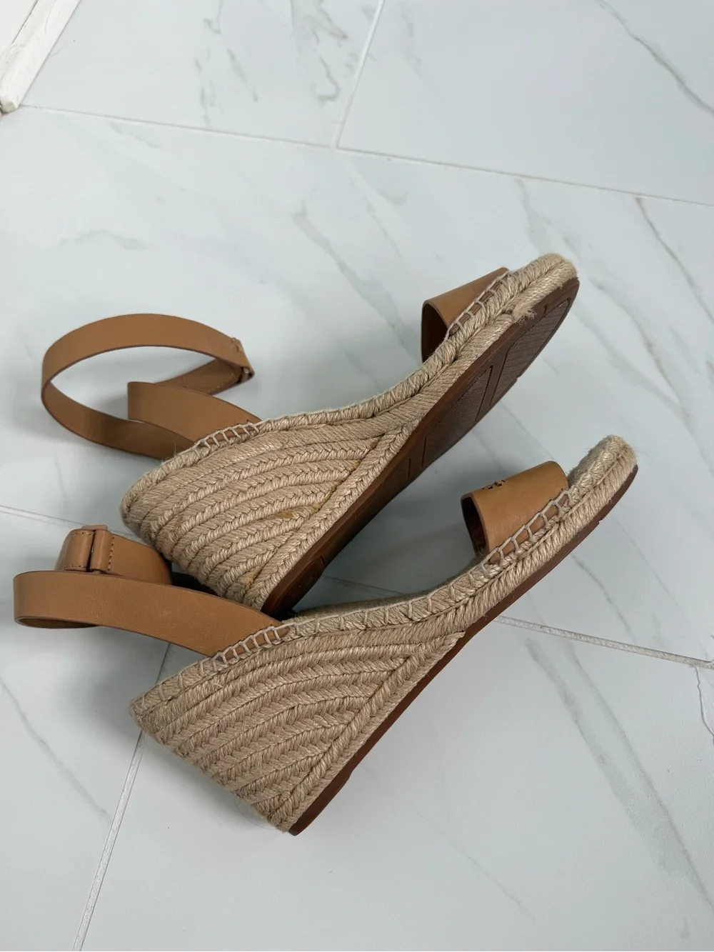 Tory Burch Tan Leather Espadrille Wedge Sandals- 9.5